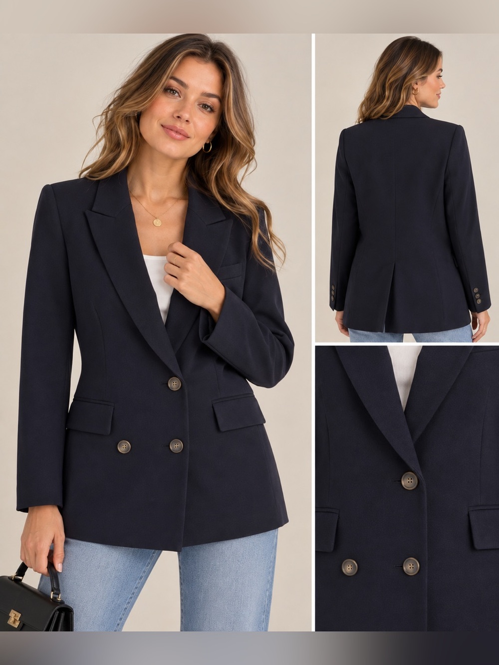 Danielle Navy Double-Breasted Tailored Blazer